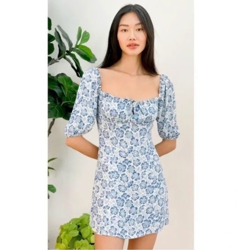 Reformation Sette Floral Blue Dress